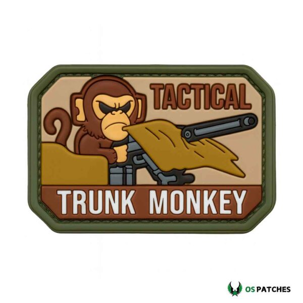 Tactical monkey PVC patch with heavy gun design, fun morale style.