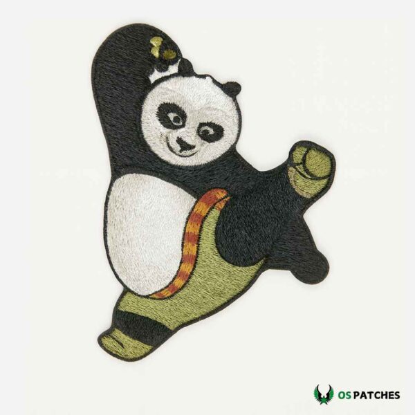 Embroidered kung fu panda patch in fighting pose with green outfit