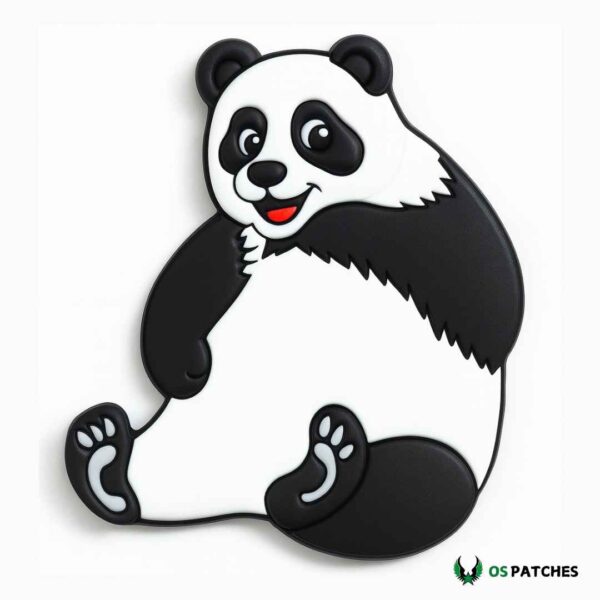 Smiling panda PVC patch sitting with happy expression and playful cartoon style
