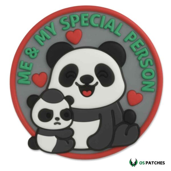Panda PVC patch with baby panda and text “Me & My Special Person”
