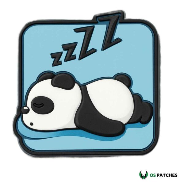 Cute panda PVC patch sleeping on pillow with Zzz on blue background