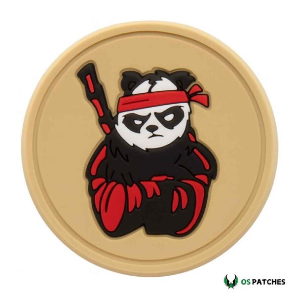 PVC panda warrior patch with red bandana and staff, tactical style.
