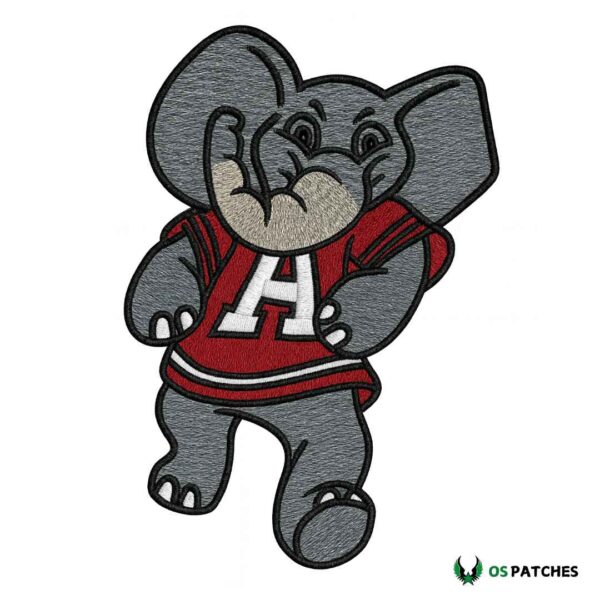 Cute elephant embroidered patch wearing red jersey with letter A design.