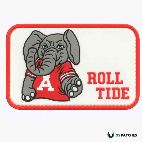 Elephant PVC patch with red jersey and Roll Tide text design.