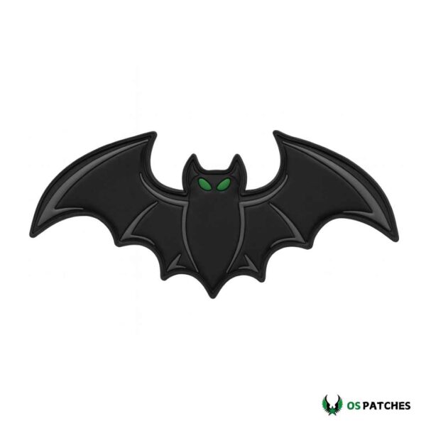 Black bat PVC patch with green eyes