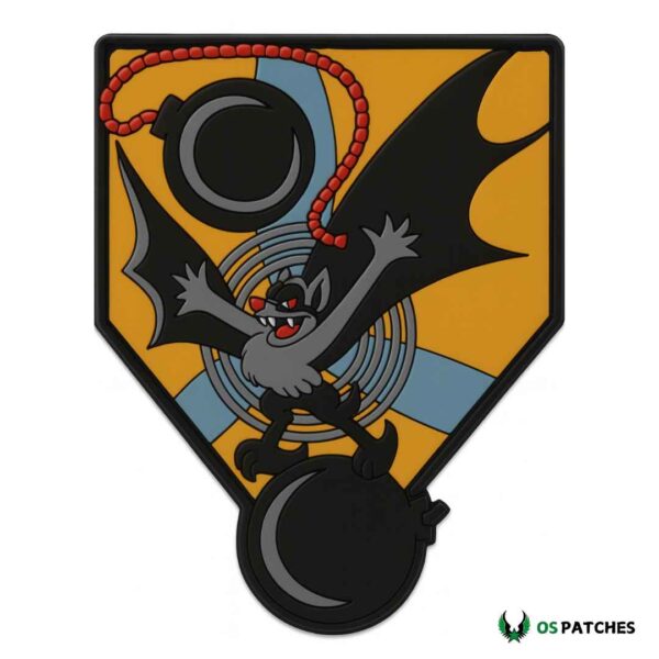 Shield-shaped bat PVC patch with bombs and target design