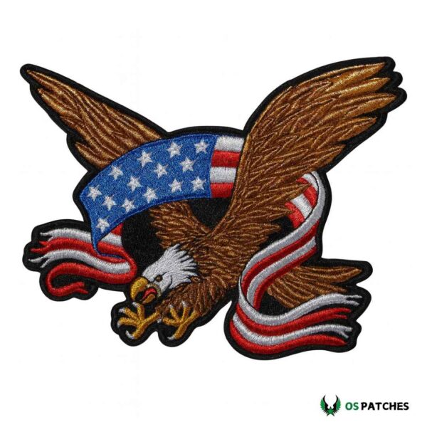 Embroidered American eagle patch with USA flag banner