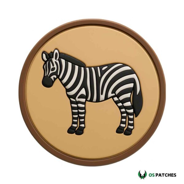 Zebra PVC patch with black and white stripes on round tan background