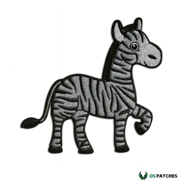 Cute zebra embroidered patch with black and gray threadwork