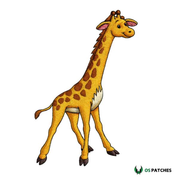 Cartoon embroidered giraffe patch in yellow and brown
