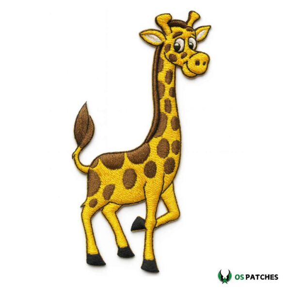 Cartoon giraffe embroidered iron on patch with playful walking pose