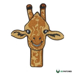 Embroidered giraffe face patch with a smiling expression.