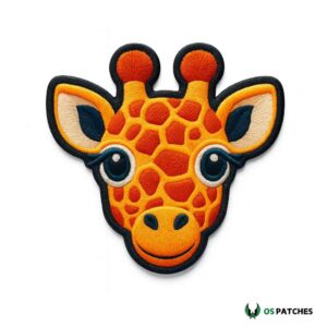 Cute embroidered giraffe face patch with orange and yellow details.