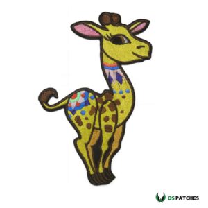 Embroidered giraffe patch with colorful decorative patterns.