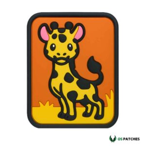 Cartoon giraffe PVC patch with orange background.