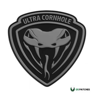 Black and gray PVC patch with snake head and “Ultra Cornhole” text.