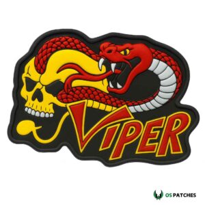 Viper snake patch with red snake, yellow skull, sharp fangs, and bold red Viper text on black background
