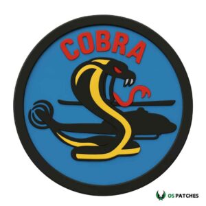 Cobra snake patch with helicopter silhouette and bold red lettering design