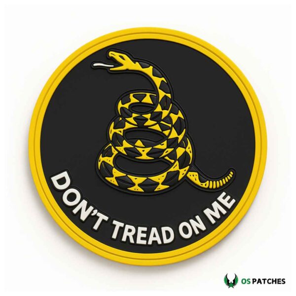 Don’t Tread On Me patch with yellow coiled snake and bold lettering