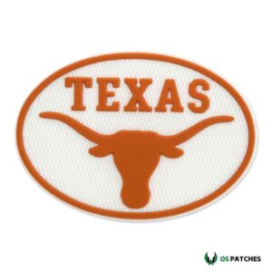 Texas Longhorn patch design with bold orange lettering and horn silhouette