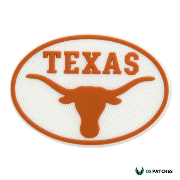 Texas Longhorn patch design with bold orange lettering and horn silhouette