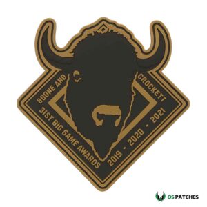 Bison head patch with Boone and Crockett big game awards text