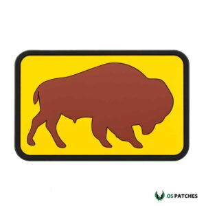 Yellow PVC patch with bold brown bison silhouette design for tactical gear
