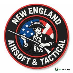 New England airsoft tactical PVC patch with colonial soldier and American flag