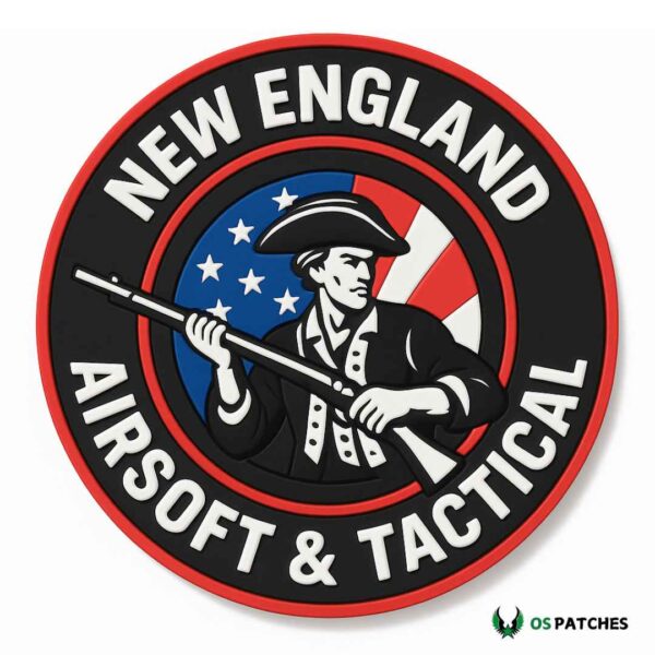 New England airsoft tactical PVC patch with colonial soldier and American flag