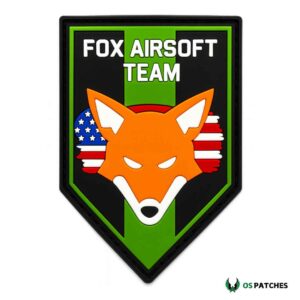 Fox Airsoft Team PVC patch with orange fox head and USA flag background