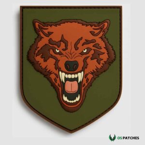 Aggressive wolf PVC patch with shield shape