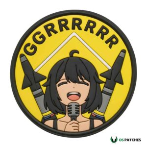 Anime girl PVC patch with microphone and rockets saying GGGRRRRR"