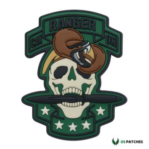 Ranger skull PVC patch with snake dagger and green military emblem design