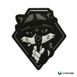 Tactical cat PVC patch aiming pistol wearing helmet goggles and combat gear