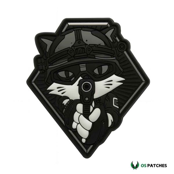 Tactical cat PVC patch aiming pistol wearing helmet goggles and combat gear