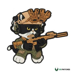 Tactical cat PVC patch with rifle helmet night vision and combat gear