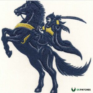 Embroidered warrior on horse patch black stallion rider with sword design