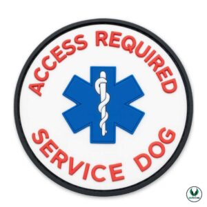 Round PVC patch with access required service dog text and medical symbol