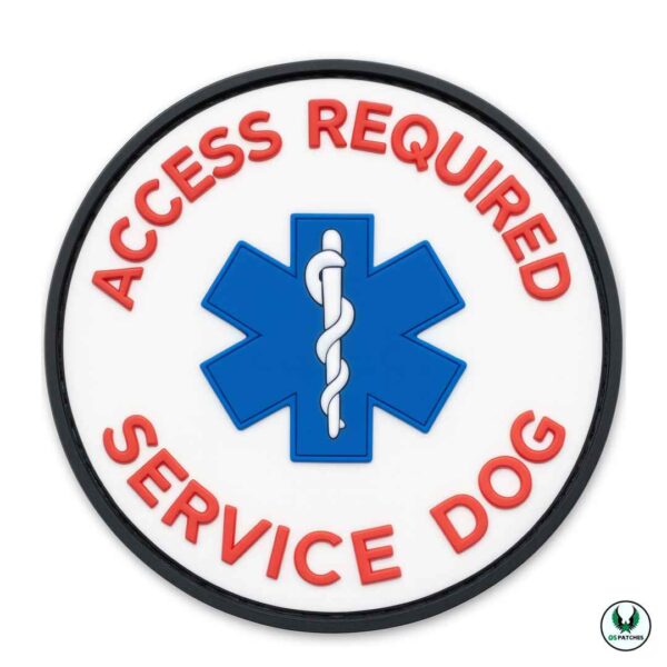 Round PVC patch with access required service dog text and medical symbol