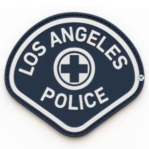 Los Angeles Police patch with blue shield and white cross emblem