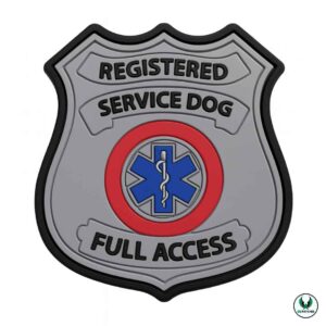 Shield shaped PVC patch registered service dog full access with medical symbol