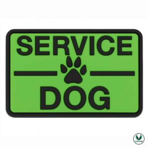 Green PVC patch with black text SERVICE DOG and paw print