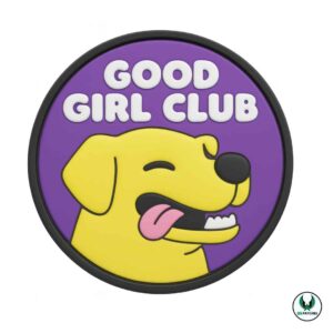 Funny PVC patch with yellow dog face and text good girl club