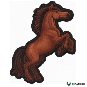Embroidered rearing horse patch brown stallion standing upright detailed equestrian design