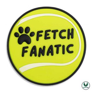 Fetch fanatic dog patch tennis ball design with paw print round shape