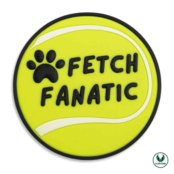 Fetch fanatic dog patch tennis ball design with paw print round shape
