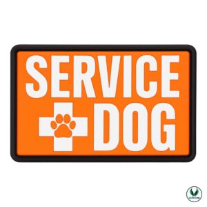 Orange PVC patch with white text SERVICE DOG and paw cross symbol
