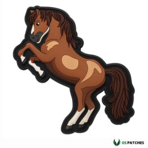 Rearing horse patch brown stallion standing upright cartoon style design