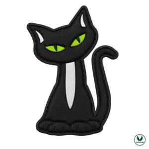 Black PVC cat patch with green eyes and white chest detail
