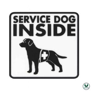 Black and white PVC patch with service dog inside text and symbol